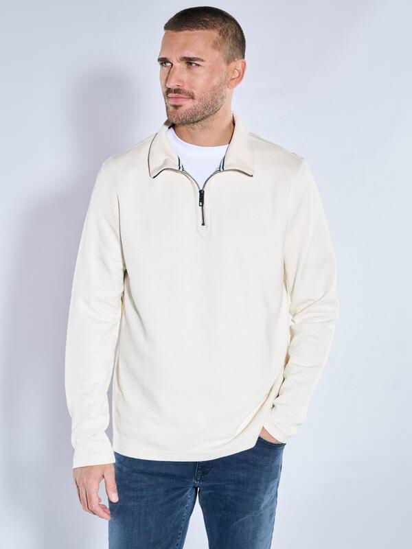 emilio adani Herren Shirt Rollkragen Weiß regular uni Zipper von emilio adani