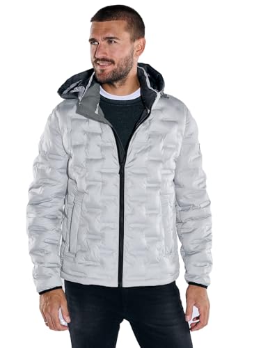emilio adani Herren Steppjacke mit Abnehmbarer Kapuze, 37193, Hellgrau in Größe 54 von emilio adani