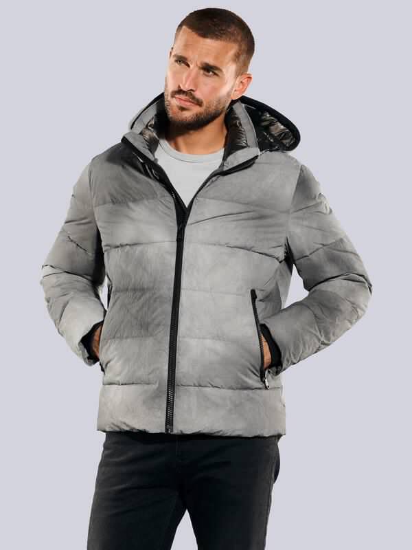 emilio adani Herren Steppjacke mit Kapuze Grau regular gemustert von emilio adani