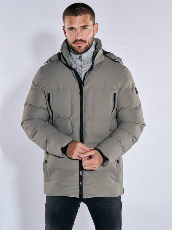 emilio adani Herren Steppjacke mit abnehmbarer Kapuze Beige regular uni von emilio adani