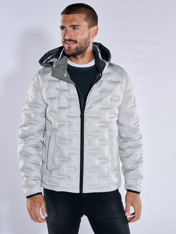 emilio adani Herren Steppjacke mit abnehmbarer Kapuze Grau slim fit uni von emilio adani