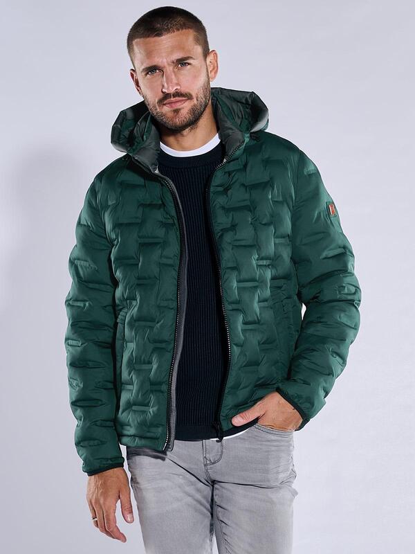 emilio adani Herren Steppjacke mit abnehmbarer Kapuze Grün slim fit uni von emilio adani