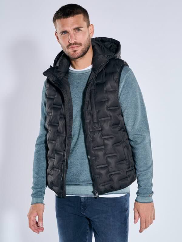 emilio adani Herren Steppweste mit Sorona-Füllung Schwarz regular uni Kapuze von emilio adani
