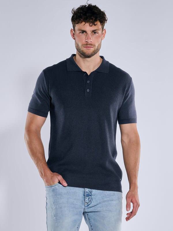 emilio adani Herren Strick Polo-Shirt uni Blau regular Knopfleiste von emilio adani