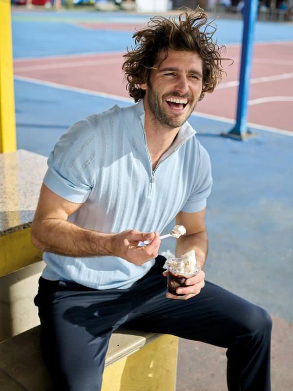 emilio adani Herren Strick-Shirt mit Zipper Blau regular uni Zipper von emilio adani