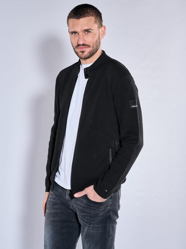 emilio adani Herren Strickjacke Grau regular uni Stehkragen von emilio adani