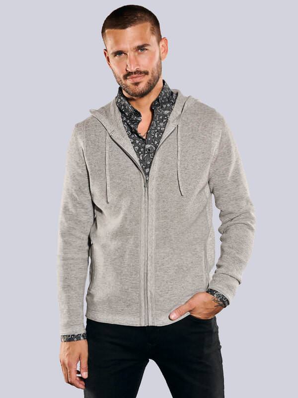 emilio adani Herren Strickjacke mit Kapuze Weiß regular uni Zipper von emilio adani
