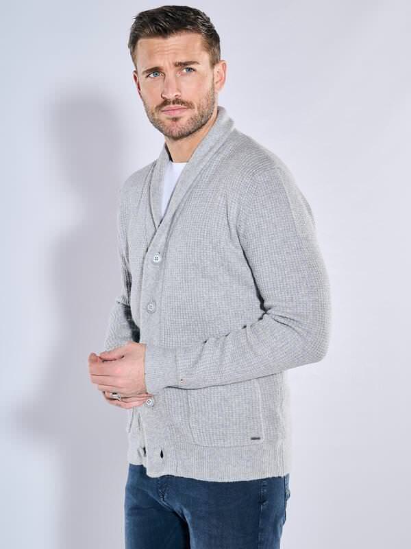 emilio adani Herren Strickjacke regular Grau uni Reverskragen von emilio adani