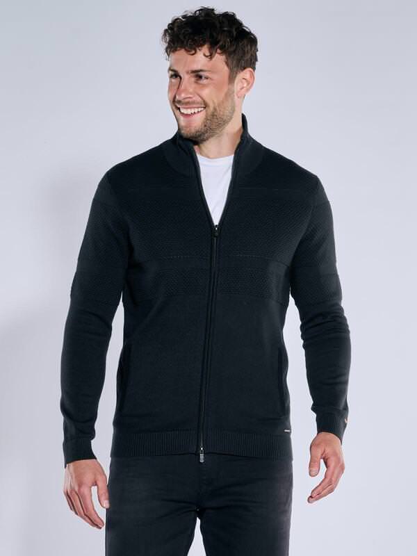 emilio adani Herren Strickjacke strukturiert Schwarz regular uni Zipper von emilio adani