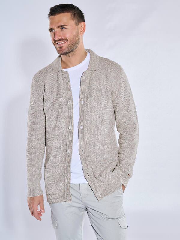 emilio adani Herren Strickjacke strukturiert Beige regular uni Knopfleiste von emilio adani