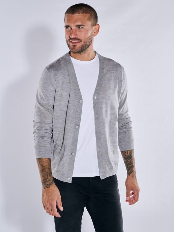 emilio adani Herren Strickjacke uni Grau regular Knopfleiste von emilio adani