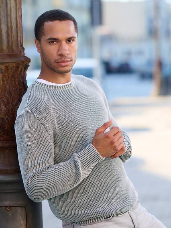 emilio adani Herren Strickpullover strukturiert Grau regular uni Rundhals von emilio adani