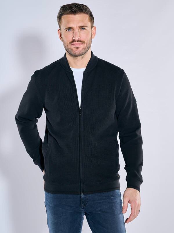 emilio adani Herren Sweatjacke im Bomberstyle Schwarz slim fit uni Knopfleiste von emilio adani