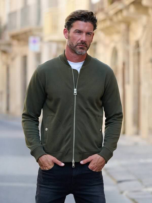 emilio adani Herren Sweatjacke mit Bomber-Kragen Grün regular uni Rundhals von emilio adani