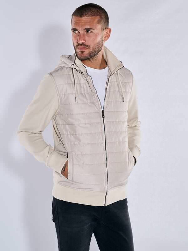 emilio adani Herren Sweatjacke mit Kapuze Beige regular kariert Stehkragen von emilio adani