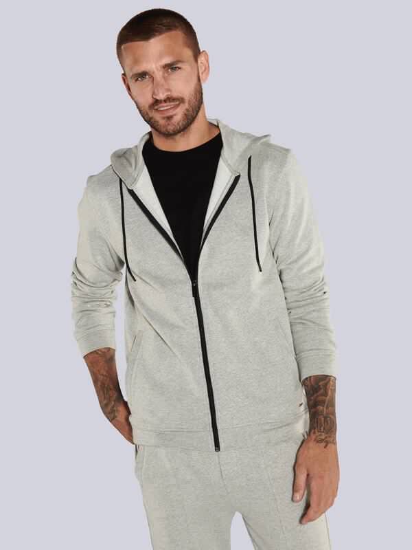 emilio adani Herren Sweatjacke mit Kapuze grau regular uni Zipper von emilio adani