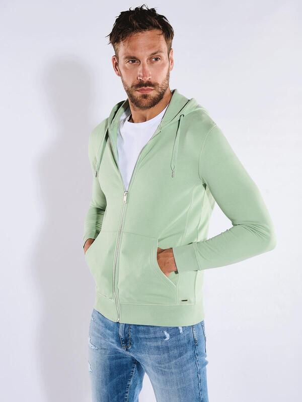 emilio adani Herren Sweatjacke mit Kapuze grün regular uni Zipper von emilio adani