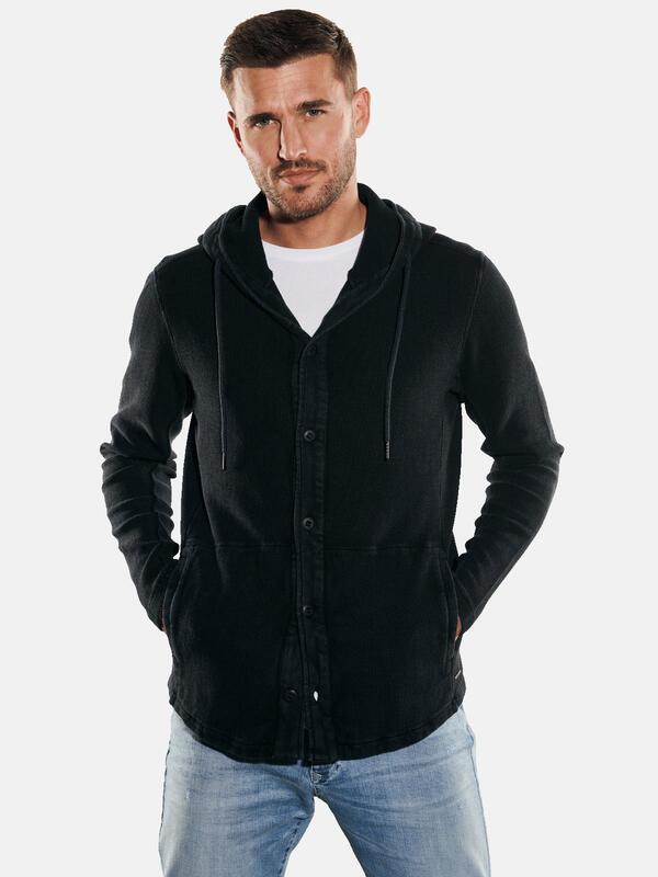 emilio adani Herren Sweatjacke mit Kapuze schwarz regular gemustert Knopfleiste von emilio adani