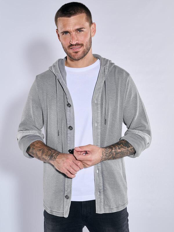 emilio adani Herren Sweatjacke regular Grau gemustert Kapuze von emilio adani