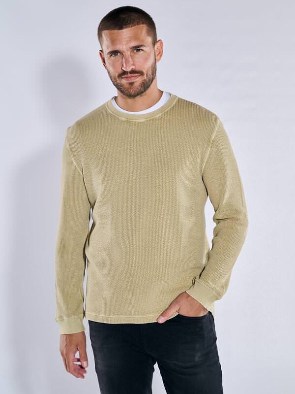 emilio adani Herren Sweatshirt strukturiert Gelb regular gestreift Rundhals von emilio adani