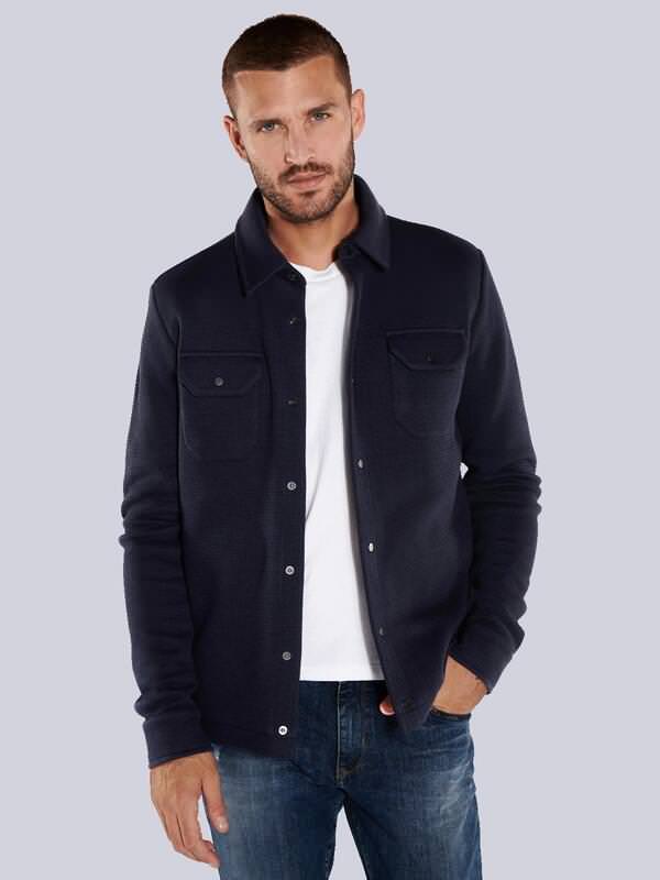 emilio adani Herren Sweatshirt uni Blau regular Knopfleiste von emilio adani