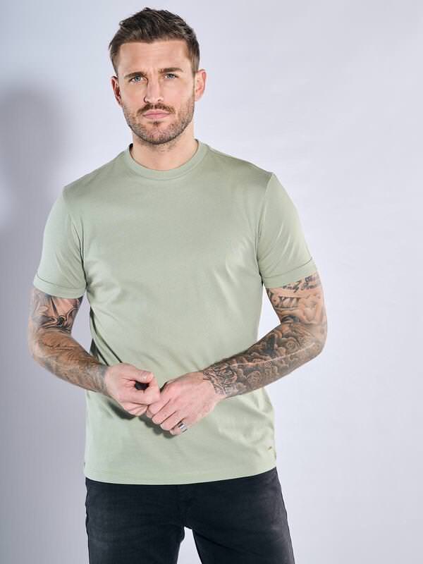 emilio adani Herren T-Shirt aus hochwertiger Baumwolle Grün regular uni Rollkragen von emilio adani