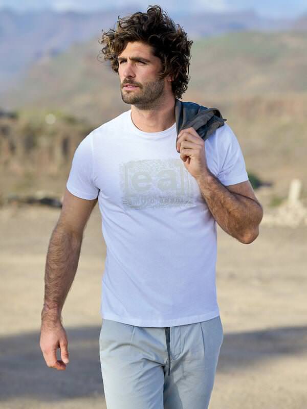 emilio adani Herren T-Shirt regular Weiß uni Rundhals von emilio adani