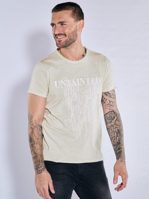 emilio adani Herren T-Shirt slim fit Beige uni Rundhals von emilio adani