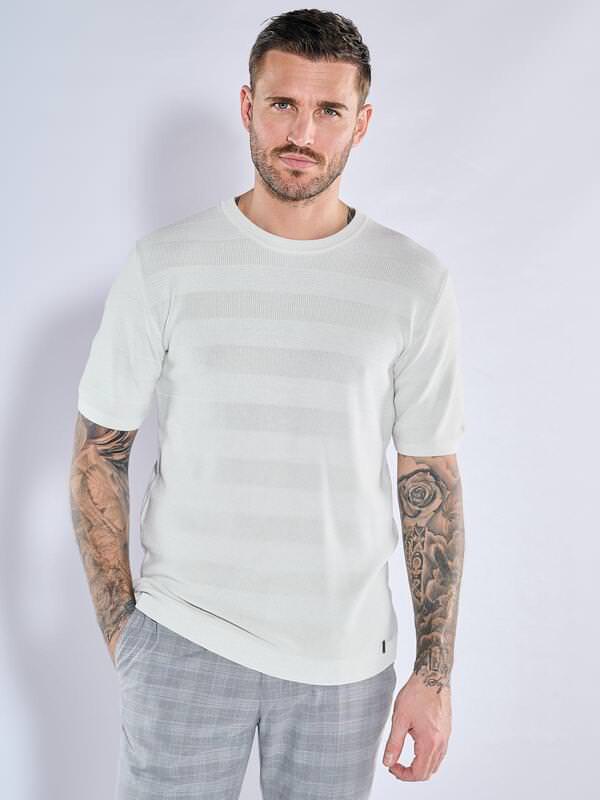 emilio adani Herren T-Shirt aus Strick Grau regular gestreift Rundhals von emilio adani