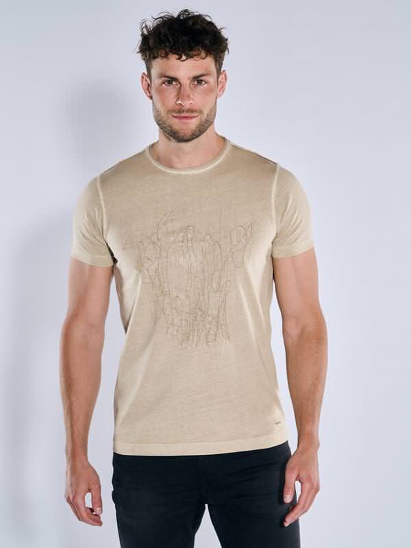 emilio adani Herren T-Shirt uni Beige slim fit Rundhals von emilio adani