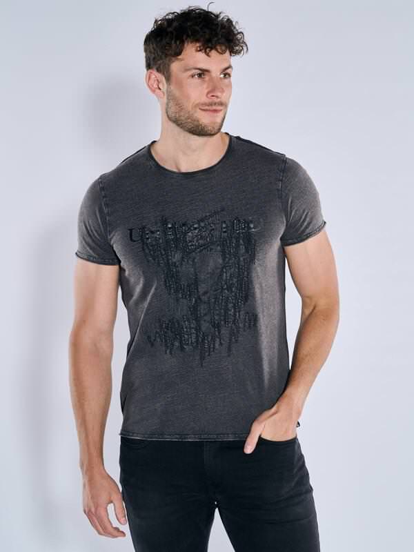 emilio adani Herren T-Shirt uni Schwarz slim fit Rundhals von emilio adani