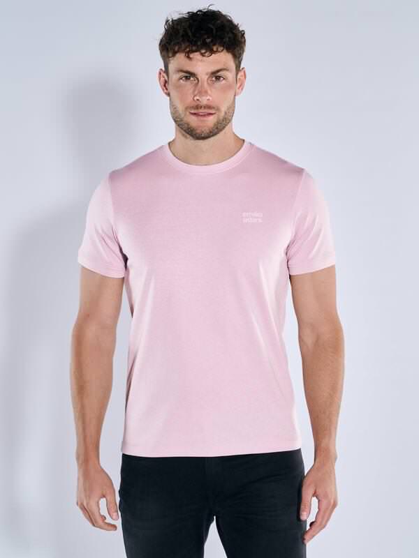 emilio adani Herren T-Shirt uni Violett regular kariert Rundhals von emilio adani