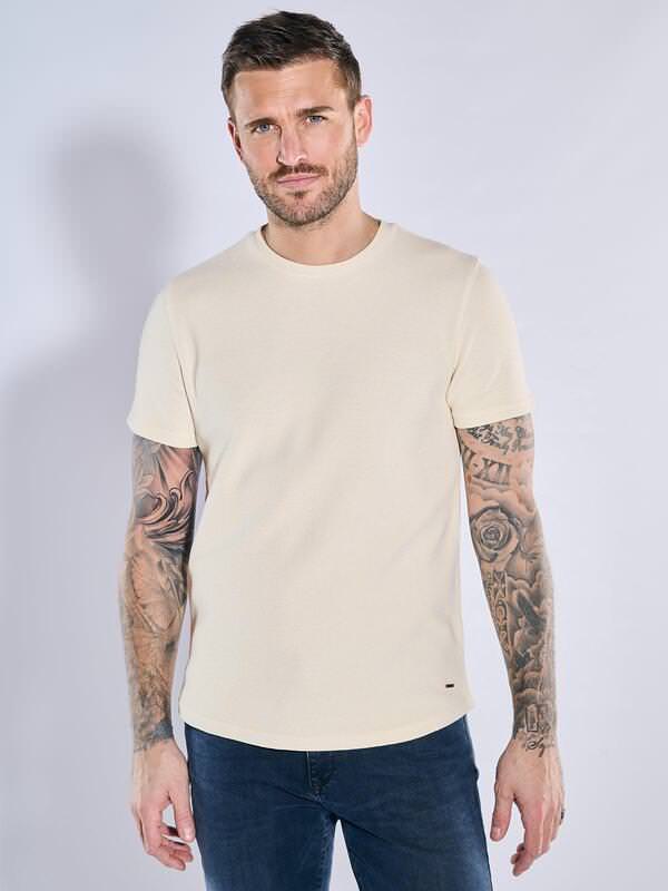 emilio adani Herren T-Shirt uni Beige regular gemustert Rundhals von emilio adani