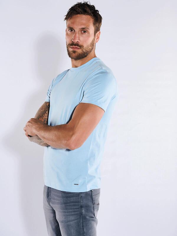 emilio adani Herren T-Shirt uni blau regular Rundhals von emilio adani