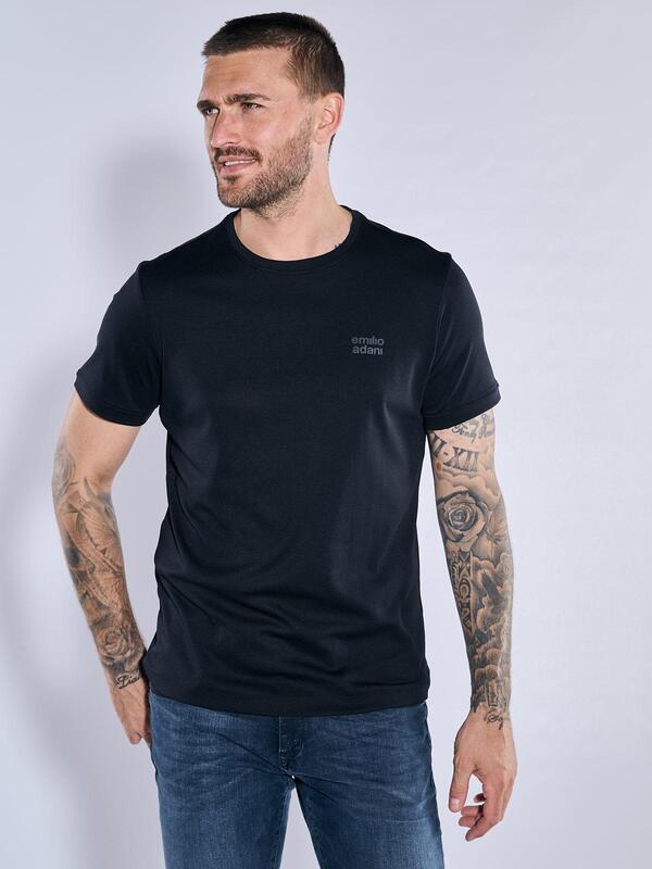emilio adani Herren T-Shirt uni Blau regular Rundhals von emilio adani