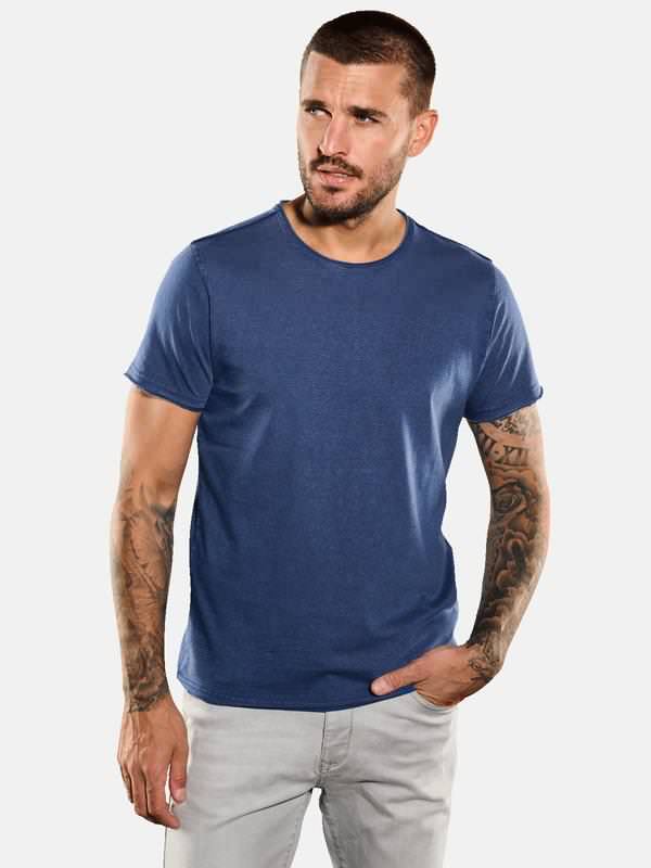 emilio adani Herren T-Shirt uni blau slim fit gestreift Rundhals von emilio adani