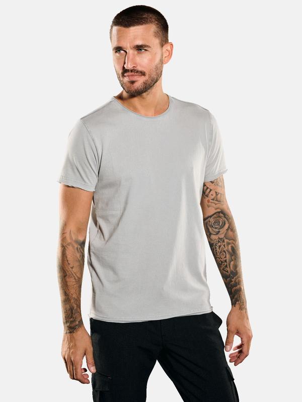 emilio adani Herren T-Shirt uni grau slim fit gestreift Rundhals von emilio adani