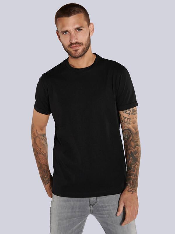 emilio adani Herren T-Shirt uni Schwarz regular Rundhals von emilio adani