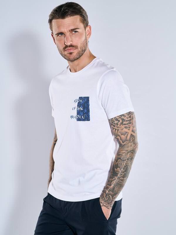 emilio adani Herren T-Shirt uni Weiß regular gemustert Rundhals von emilio adani