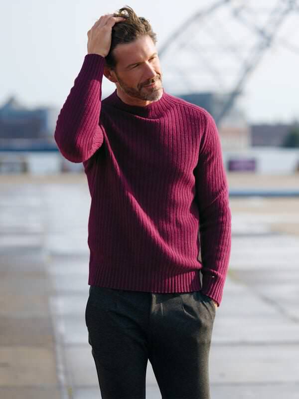 emilio adani Herren Troyer-Pullover Violett regular uni Stehkragen von emilio adani