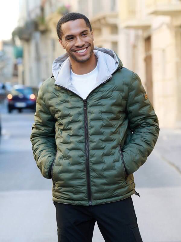 emilio adani Herren Wendejacke mit Kapuze Grau slim fit uni Kapuze von emilio adani