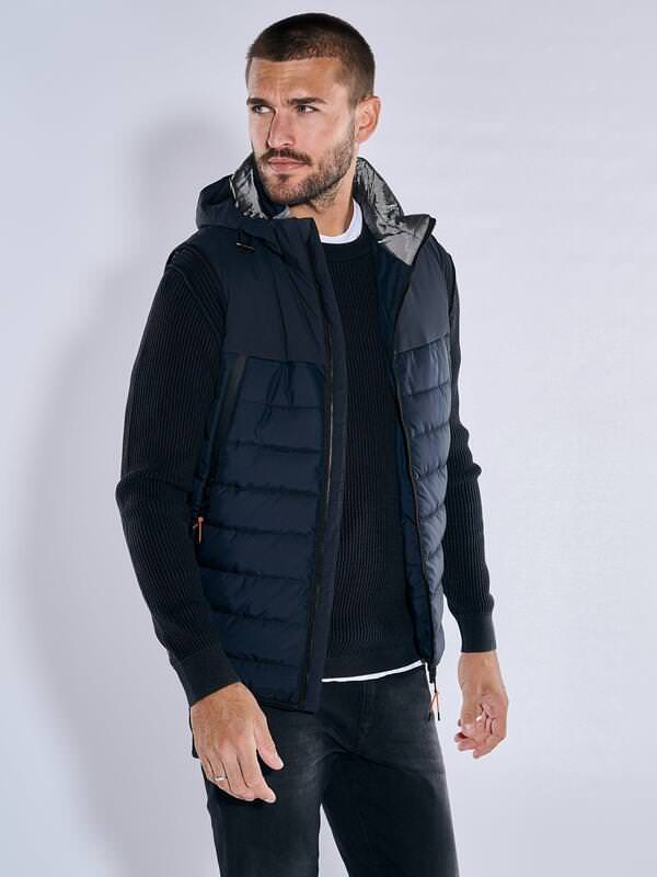 emilio adani Herren Steppweste mit abnehmbarer Kapuze Blau regular uni von emilio adani