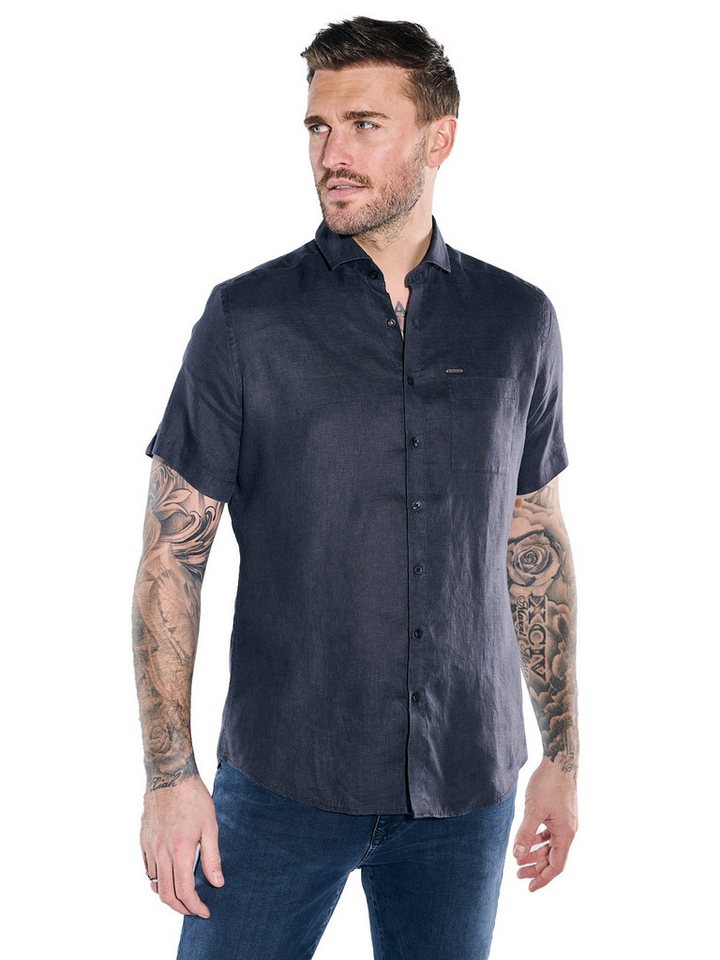 emilio adani Kurzarmhemd emilio adani Herren Kurzarm-Hemd aus Leinen, Saphirblau von emilio adani