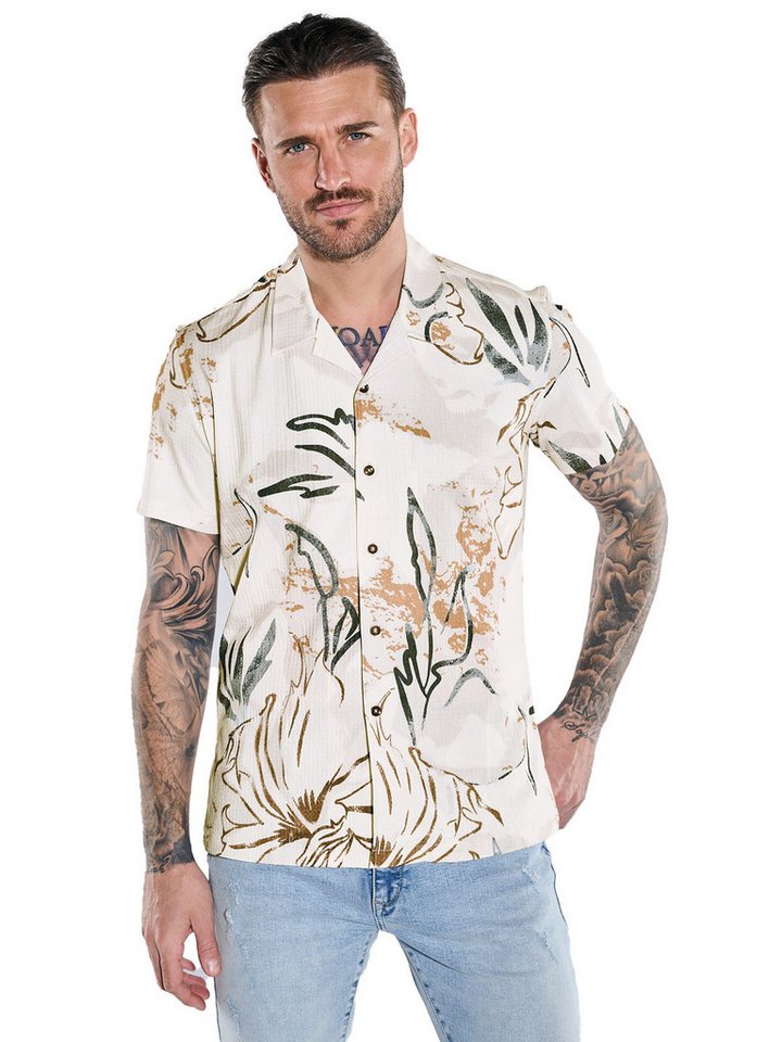 emilio adani Kurzarmhemd emilio adani Herren Kurzarm-Hemd gemustert, Beige von emilio adani