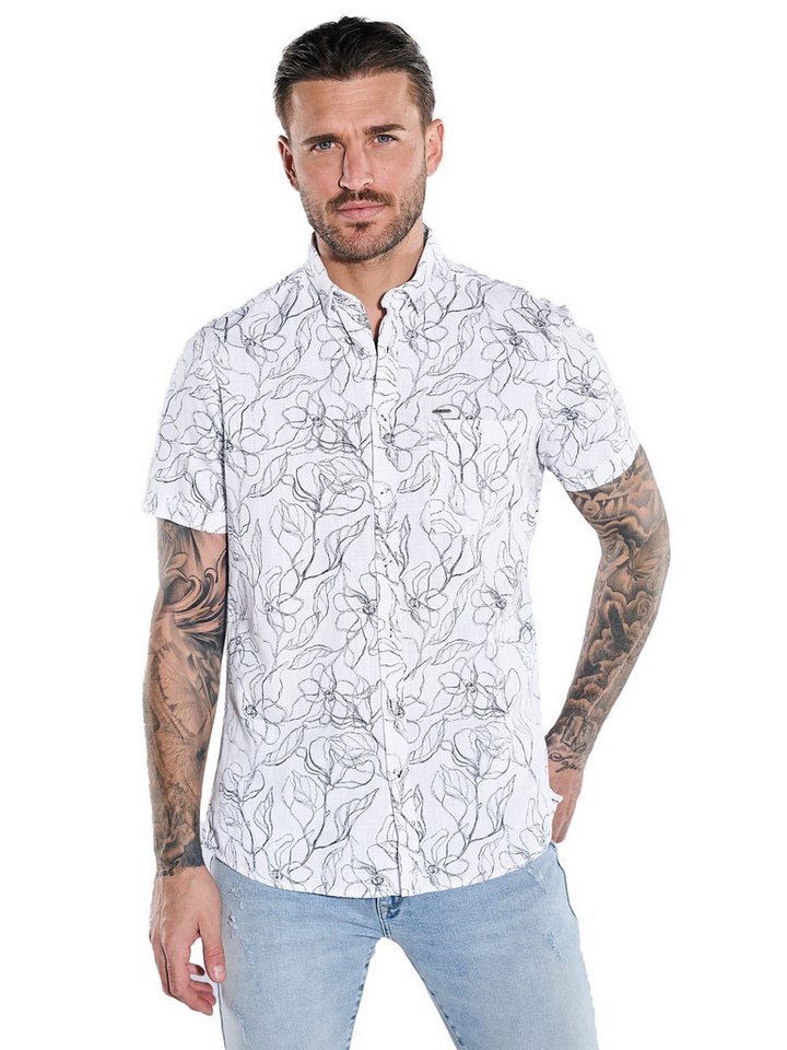 emilio adani Kurzarmhemd emilio adani Herren Kurzarm-Hemd gemustert, Reinweiss von emilio adani