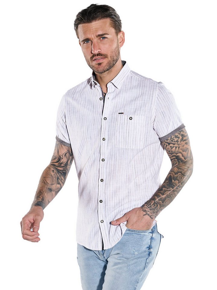 emilio adani Kurzarmhemd emilio adani Herren Kurzarm-Hemd gestreift, Hellbraun von emilio adani