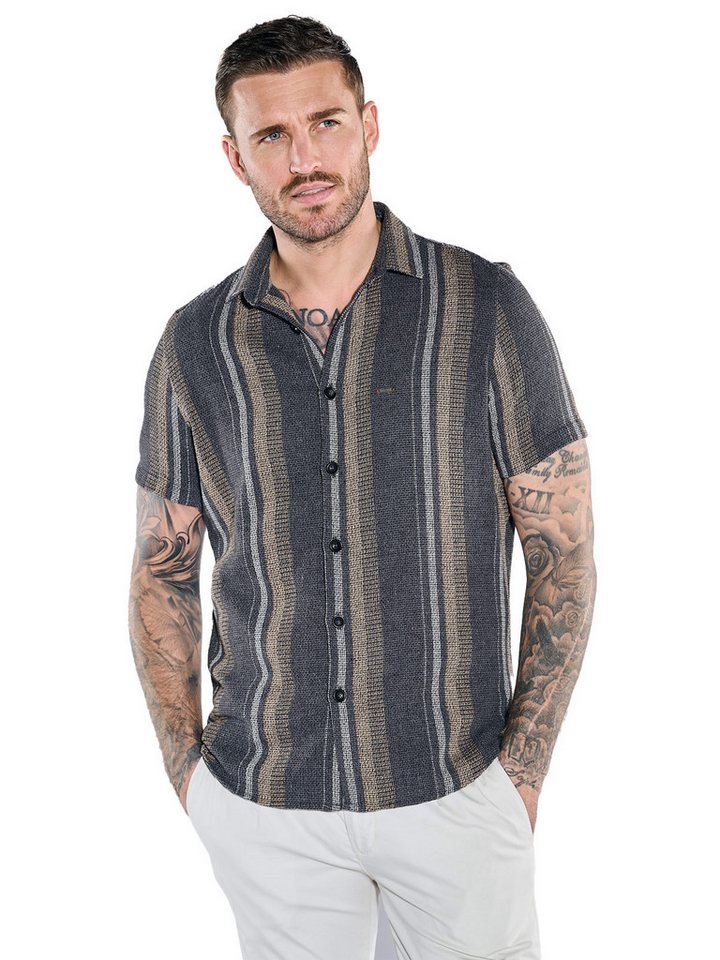 emilio adani Kurzarmhemd emilio adani Herren Kurzarm-Hemd gestreift, Anthrazit von emilio adani