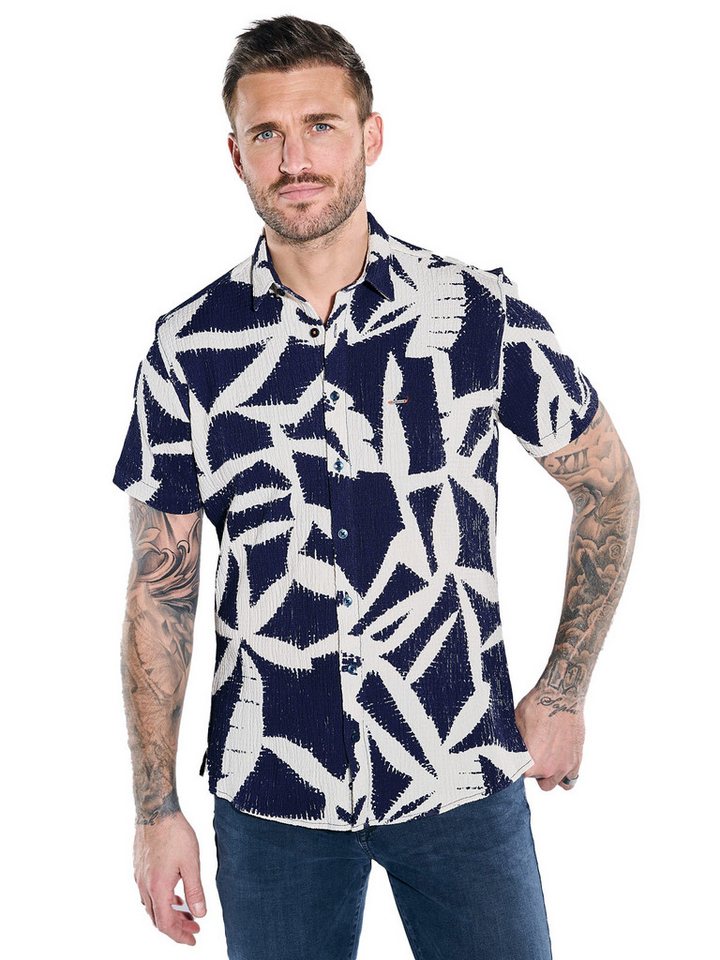 emilio adani Kurzarmhemd emilio adani Herren Kurzarm-Hemd gemustert, Saphirblau von emilio adani