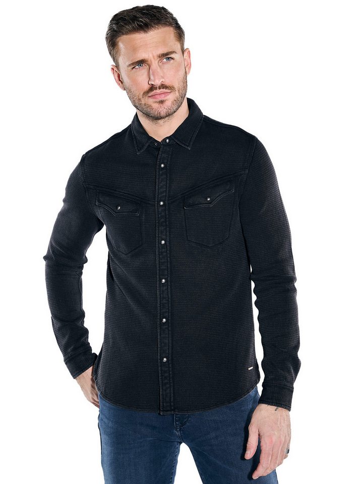 emilio adani Langarm-Poloshirt emilio adani Herren Overshirt strukturiert, Schwarz von emilio adani