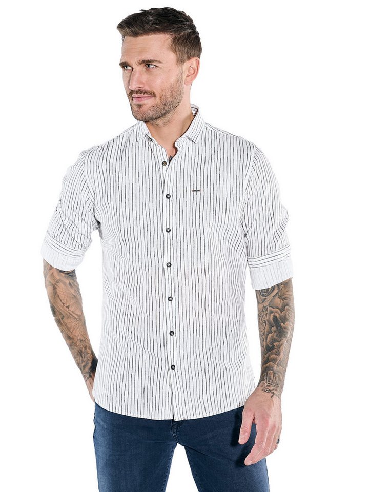 emilio adani Langarmhemd emilio adani Herren Langarm-Hemd gestreift, Braunbeige von emilio adani